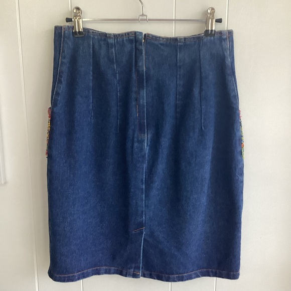 Western style Blue and Orange Embellished Pencil Skirt Knee-Length - Picture 2 of 4